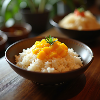 Japanese Mango Sticky Rice with Steamed Perfect Rice