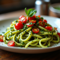 Zucchini Noodles with Pesto and Cherry Tomatoes