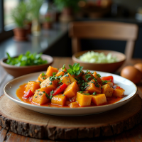 Spicy Potato and Tomato Curry with Mint Finish