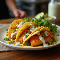 Crispy Baja Fish Tacos with Creamy Lime-Dill Sauce