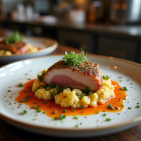 Stuffed Pork Belly with Spicy Gremolata and Shirred Cauliflower